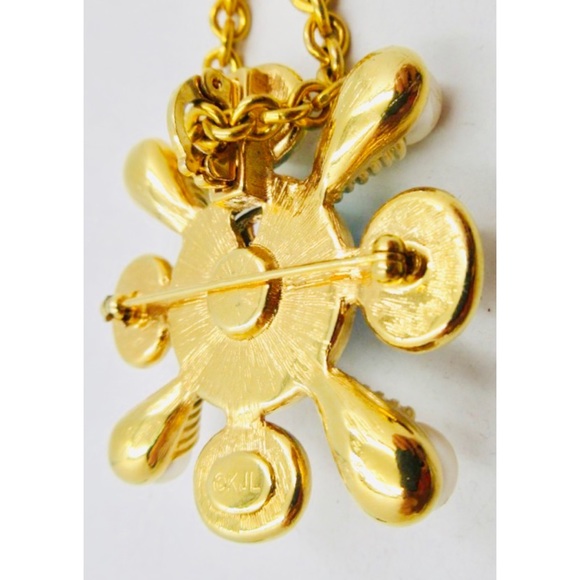 KJL Faux Pearl Interchang Lucite Brooch Necklace - Picture 3 of 5